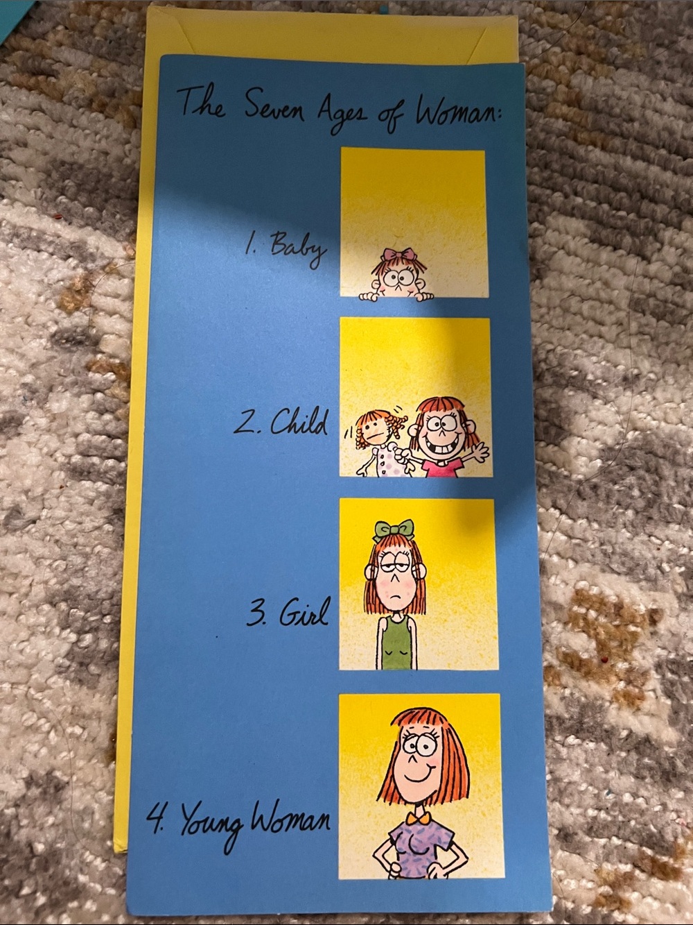 The Seven Ages of Woman Kids Card - Blue & Yellow